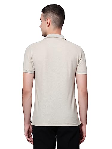 Image of Cantabil Beige Regular Fit Solid Polo Neck Half Sleeve Casual T-Shirt for Men | Half Sleeves Polo Neck T-Shirts for Men | Mens Polo Neck Solid T-Shirt (P MTSH00242)