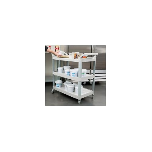 Image of Rubbermaid Commercial Products Heavy Duty 3-Shelf Rolling Service /Utility /Push Cart, 300 lbs. Capacity, Black, for Foodservice /Restaurant /Cleaning