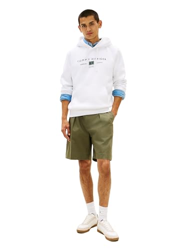 Image of Tommy Hilfiger Men's Medium Weight Cotton Hoodie Sweatshirt With Printed Stacked Chest Graphic