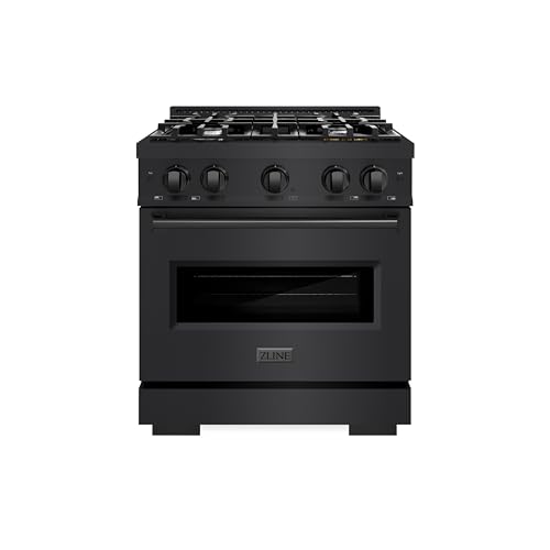 ZLINE 30 in. 4.2 cu. ft. Classic Dual Fuel Range with 4 Burner Gas Cooktop and Electric Convection Oven in Black Stainless Steel (CDRB-30)