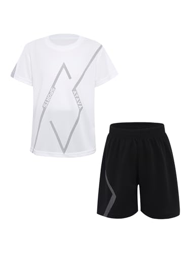 easyforever Boys 2-piece Sports Set Moisture-wicking Tracksuit Short Sleeve T-shirt And Shorts For Soccer Running White 6-7 Years3