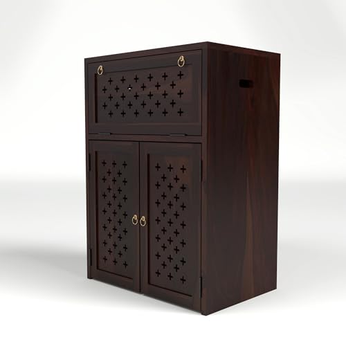 Image of Solid Wooden Inverter Battery Cabinet | Single Battery Box | Wooden Inverter Battery Cabinet | Battery Box | Sheesham Wood, Standard (Walnut Finish)