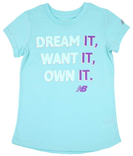 New Balance Girl's Short Sleeve Graphic Tees, Blue, 5