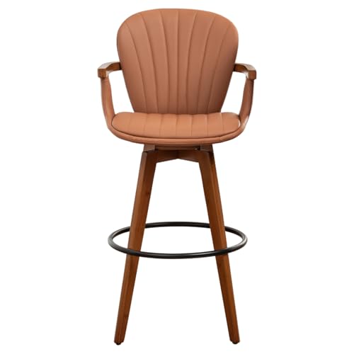 Image of LUNLING 26 inch Counter Height Stools,Mid Century Modern Bar Stools,Brown PU Leather Kitchen Island Stool,Wood High Barstools Swivel with Back and Arms for Home Bar Furniture,1PCS