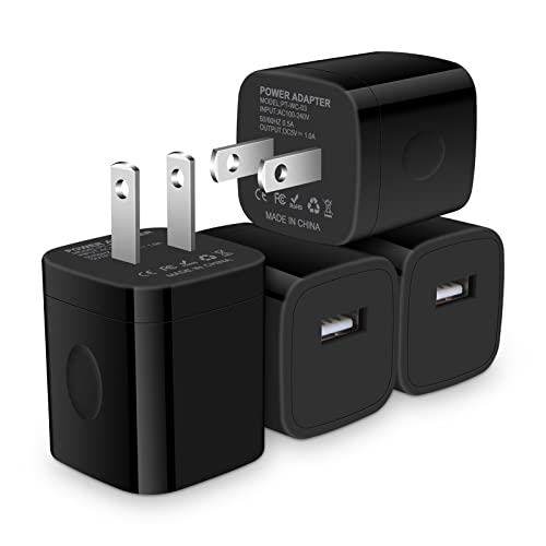 USB Wall Plug,4 Pack 1A/5V Single Port Charging Block USB Cube Power Adapter Charger Box Compatible iPhone 14 Pro 13 12 11 XR,Samsung Galaxy Z Fold 4/Z Flip 4/A13 5G/A53/A03s/S21 FE/S22,Android-Black