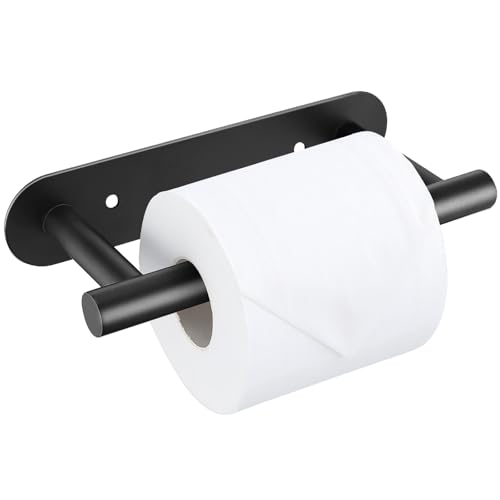 Matte Black Toilet Paper Holder, Upgraded SUS304 Stainless Steel Toilet Roll Holder, Modern Double Base Paper Towel Holder Wall Mount for Bathroom, Kitchen, Washroom