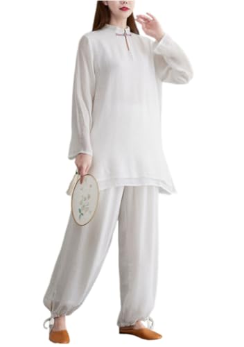 Conjunto de ropa de ceremonia de té zen camiseta cuello alto y pantalones cómodos mujer