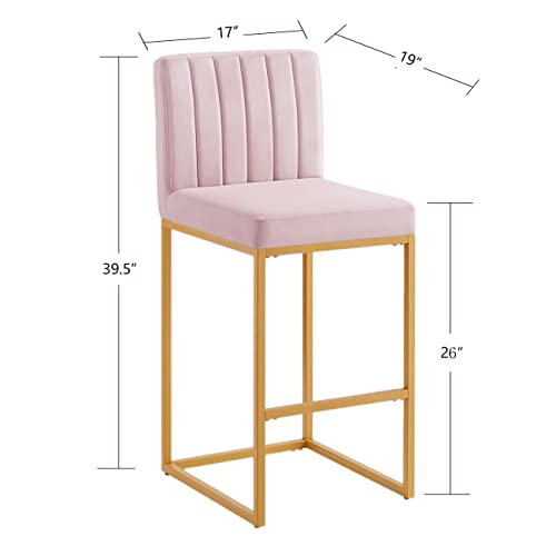 24Kf Upholstered Modern Set Of 2 Bar Chairs With Backrest,Soft Velvet Barstool Chair With Golden Metal Stand-Pink-2Pcs #TOP1