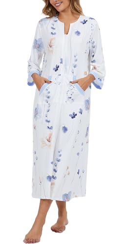Image of Zipper Robes for Women 3 /4 Sleeve Housecoats Long Lightweight Bathrobe House Dress with Pockets