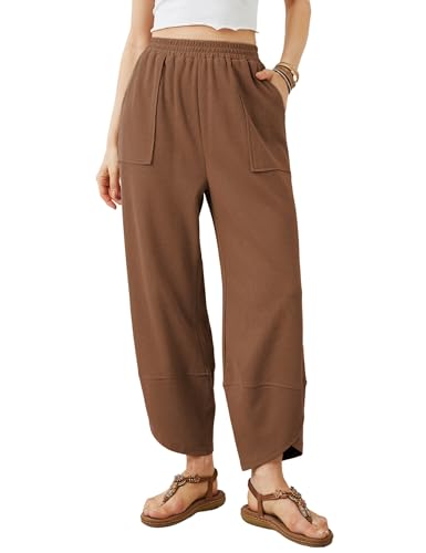 Image of Xiaoxuemeng Womens Baggy Wide Leg Pants Casual Elastic Waisted Palazzo Harem Pants with Pockets