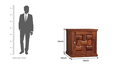 Image of WOODLAB Solid Sheesham Wood Bedside End Table with 2 Drawer Storage for Bedroom Wooden Nightstand Table Home Office (Niwar Walnut Finish)