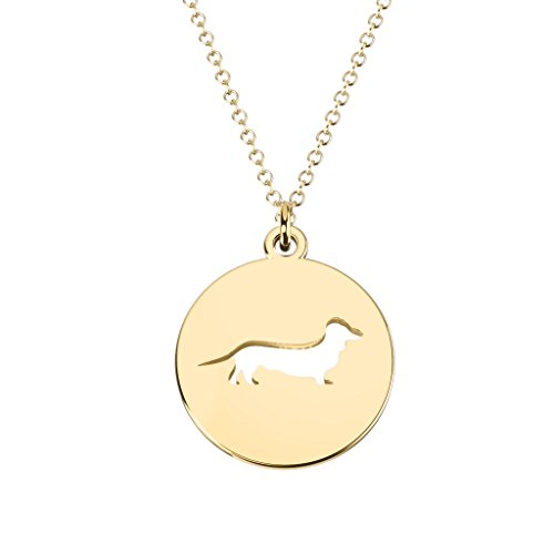 TSD 14K Gold Dashing Dachshund Cutout Disc Necklace by JEWLR