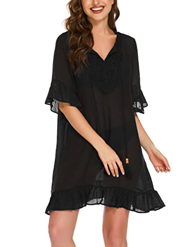 AI'MAGE Damen Bikini Cover Up Strandkleid Kurz Strandponcho Sommer Minikleid Strandurlaub Badeanzug Casual Lose Pareo Erwachsener Cover