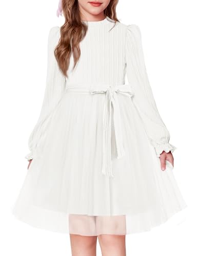 Arshiner Kinder Kleider Weiß Strickkleid Langarm Hochzeit...