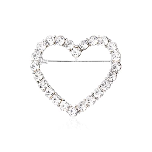 Image of Love Heart Pearl Hollow Out Brooch for Women Elegant Crystal Rhinestone Love Heart Brooches Pin Wedding Party Clothes Accessories Valentines Birthday Jewelry Gifts