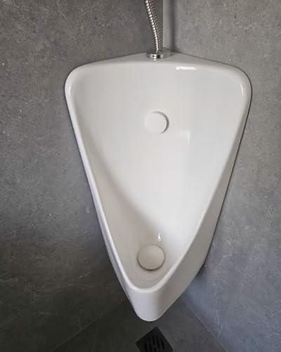 Urinario de Pared para Hombre Urinario Cerámico Blanco con Válvula de Descarga y Tapa Desodorizante, Urinarios de Esquina para Garaje/Patio Trasero, Inodoro Masculino Colgante