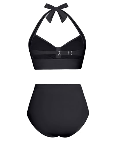 Model wearing Holipick Two Piece Retro High Waisted Bikini Set.