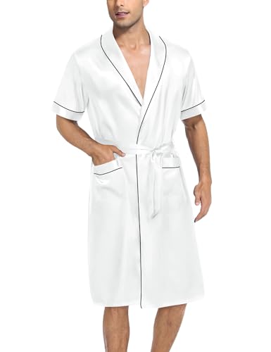 Swomog Men'S Silk Satin Bathrobe With Shorts Set Pocket Front Short Sleeve Sleepwear Belted Satin Robe thumb #2