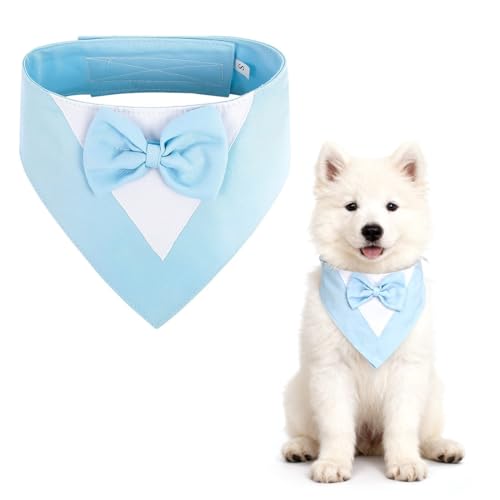 JYNXOR Collier Bandana Chien Réglable De Taille Moyenne, Smoking Bleu Avec Nœud Papillon, Costume Chien Formel Pour Mariage, Fiançailles Et Anniversaire, Tour de Cou:...