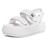 FITORY Women Platform Sandals Comfortable Open Toe Beach Shoes with Adjustable Buckle Straps for Summer White Size 9