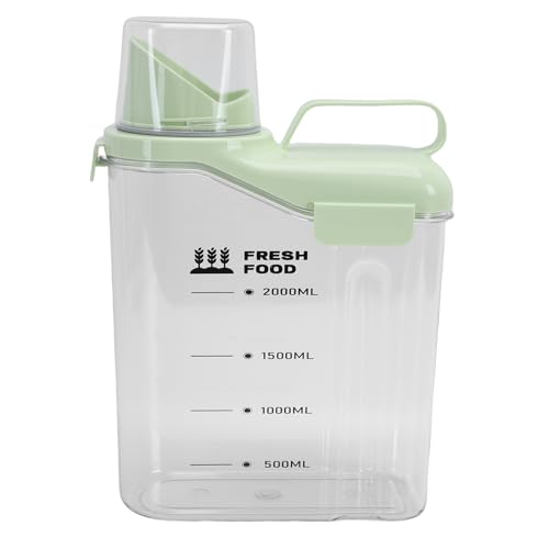 Fockety Recipiente para almacenar alimentos secos de 2,3 l con pico vertedor, taza medidora, recipiente para arroz, dispensador de avena y dispensador de comida para mascotas (Verde 2300ml) Fockety Recipiente para almacenar alimentos secos de 2,3 l con pico vertedor, taza medidora, recipiente para arroz, dispensador de avena y dispensador de comida para mascotas (Verde 2300ml)