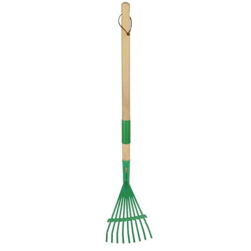 Xifando Kids Leaf Rake-Small Wooden Handle Leaf Rake with Metal Tines 27inches /69cm Length for Kids Enjoy Garden Cleaning Activities (Green)