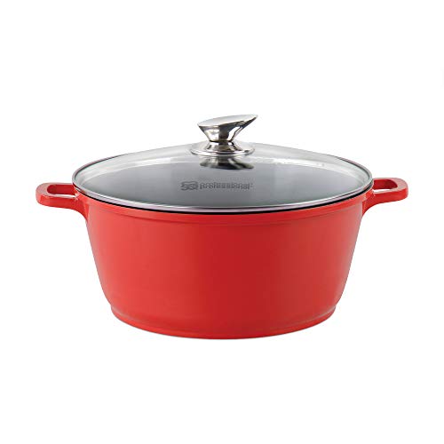 SQ Professional NEA Die-Cast Aluminium Stockpot with 3-Layer Non-Stick Coating Stew Pots Induction Casserole Pan Tempered Glass Lid with Steam Vent