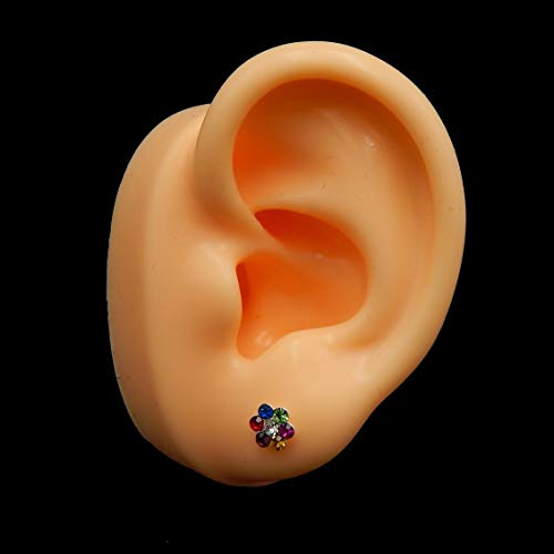 925 Sterling Silver Small Spring Easter Colorful Rainbow Crystal Flower Ear Studs 196302