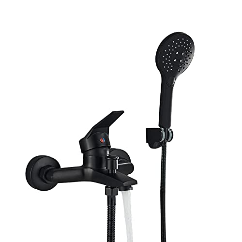 Badewannenarmatur Schwarz mit Handbrause JUNSOTTOR Duscharmatur Duschsystem Unterputzinstallation Regendusche Duschset mit Kopfbrause Handbrause Messing für Badewannen Cover