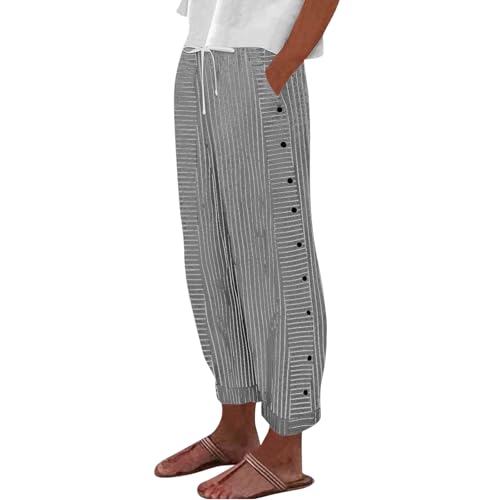 Striped Linen Pants Women Casual high Waisted Wide Leg Cropped Pants with Pockets Lightweight Summer Palazzo Pant2