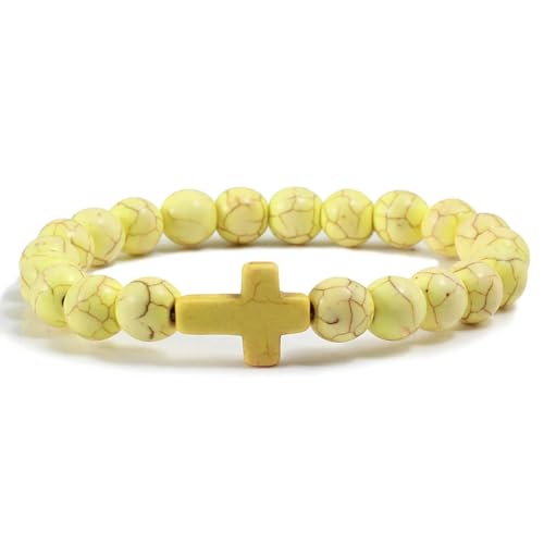 Bracelet pierre naturelle homme avec breloque croix, le cadeau idéal fait main
