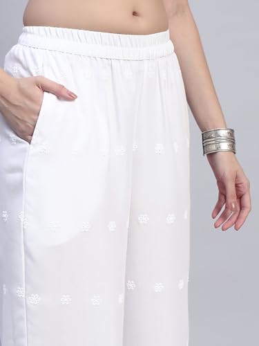 Image of SHOPPING QUEEN Women's Cotton Embroidered Chikankari Palazzo