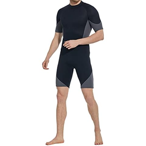 BIKMAN Men’s 2mm Shorty Wetsuit,Full Body Diving Suit for Adult,Boarding Surfing Suit for Diving Canoeing Snorkeling (Large) Cover