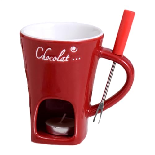 Taza para fondue de chocolate - Calentador personal de cerámica de 130 ml, calentador multiusos con tenedor para fondue, taza con olla caliente creativa para picnic