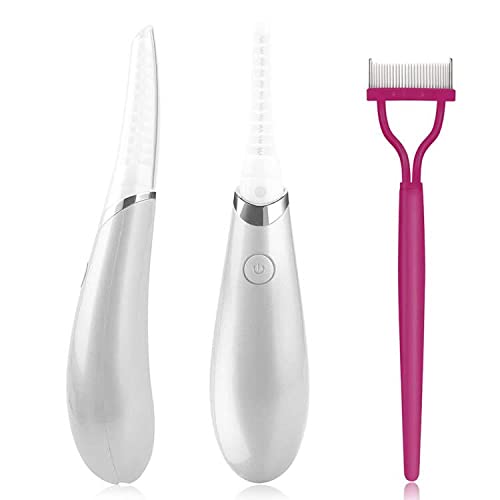 Acavado Heated Eyelash Curler, USB Rechargeable Electric Eelash Curlers, Eye Lash Curler with Eyelash Comb for Makeup Natural Curling, Long Lasting Eye Lashes Tool for Women,Gray