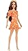 Barbie Fashionistas Doll, Long Wavy Brunette Hair, Headband, Orange Floral Print Dress with Ruffle Details & Heels, Toy for Kids 3 to 8 Years Old