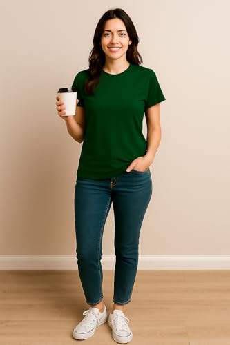 Image of Women's Solid Round Neck Half Sleeves Polyester T-Shirts, Moisture Wicking t-Shirt (Pack of 1)