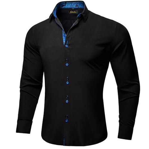 DiBanGu Men's Dress Shirt Long Sleeve Casual Button Down Shirts Regular Fit Inner Contrast Shirt for Business Party2