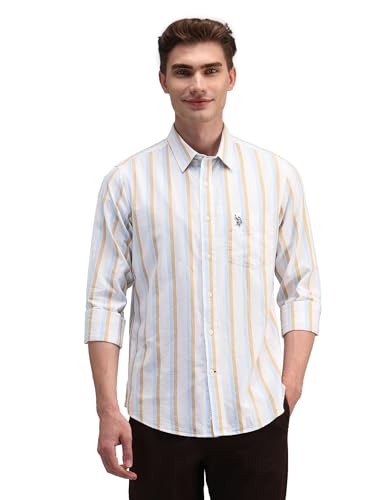Image of U.S. Polo Assn. Men's Cotton Regular Fit US Polo Ass. Checked Button Down Long Sleeve Casual Regular 1621 Casual Shirts (UDSHT1439)