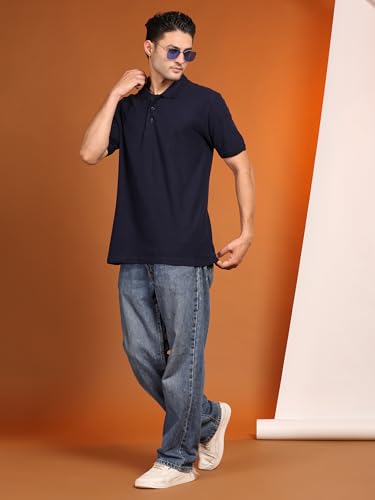 Image of Men's 100% Cotton Polo T-Shirt - Solid Plain Short Sleeve Tee with Classic Collar for Everyday Casual & Smart Wear