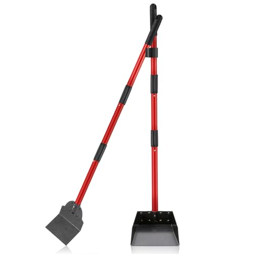 Image of Pooper Scooper for Large Dogs, Adjustable Long Handle Metal Tray and Spade Poop Scooper for Dogs with Bin for Pet Waste Removal, No Bending Clean Up Pooper Scooper for Medium and Large Dogs,Red