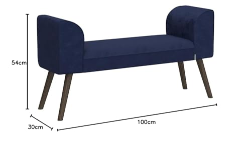 Banco de terciopelo azul PLAYBOY 737201BL con patas de madera resistente 4