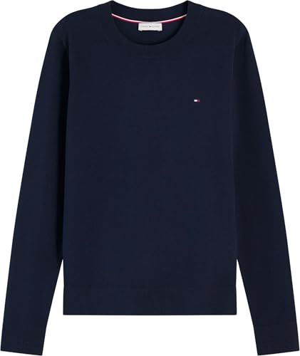Tommy Hilfiger Damen Pullover Jersey Fine mit Rundhalsausschnitt, Blau (Dark Night Navy), S – Ansicht 6