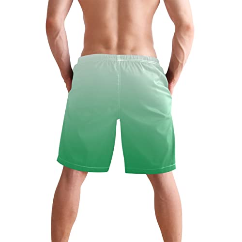 Gradient Army Green Men's Sportwear Swim Trunks Quick Dry Board Shorts with Lining S3