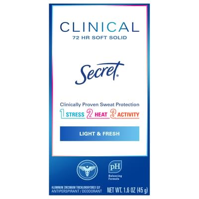 Secret Clinical Strength Soft Solid Antiperspirant and Deodorant, Light and Fresh Scent, 1.6 Ounce (Pack of 3)