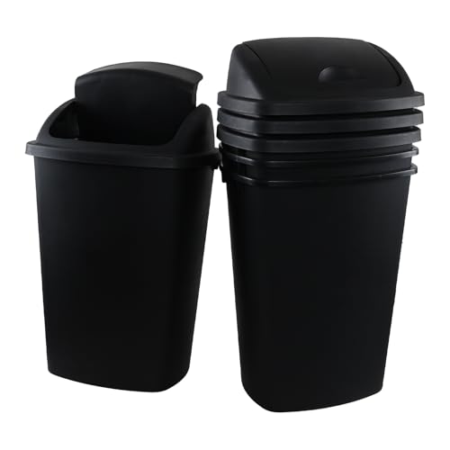 Yesdate 13 Gallon Black Outdoor Garbage Can with Swing Lid, Heavy-Duty Construction Trash Can, 4 Pack