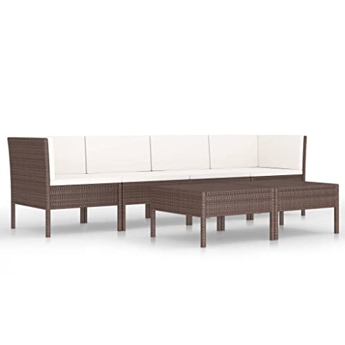 Mhdvray Salon de Jardin 6 Pièces en Résine Tressée Marron avec Coussins Blanc Crème, Ensemble de Mobilier Modulaire pour Terrasse, 2 Canapés d'angle, 2...