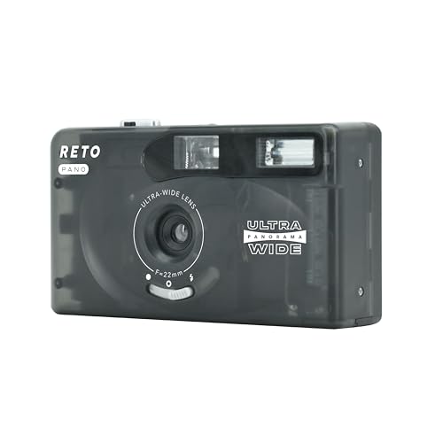 Image of RETO PANO 35mm Film Camera - 22mm Wide Lens, Panorama, Easy Switch, Cinematic Modes, Lens Cover, Built-in Flash, Reusable (Film & AAA Battery are not Included) (Sheer Black)