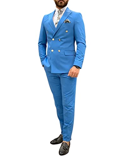 Costume 2 Pièces Homme Veste Double Boutonnage Coupe Slim pour Dîner