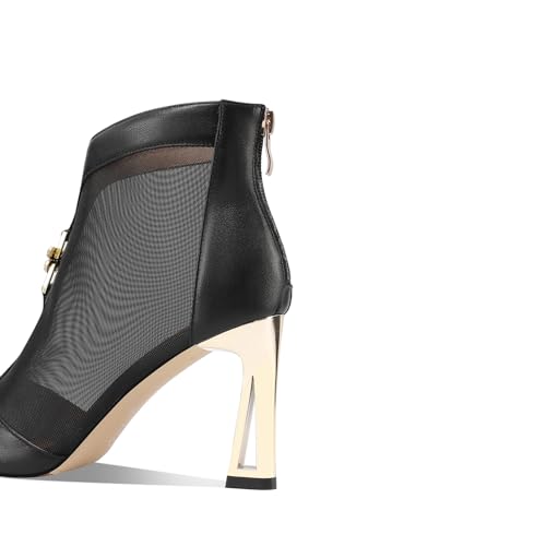 TinaCus Women's Pointed Toe Genuine Leather & Mesh Handmade High Heels Zip up Ankle Boots with Butterfly4